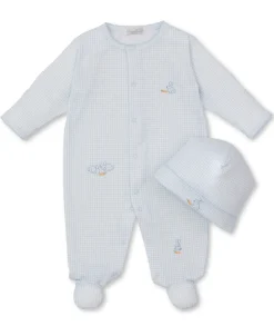 Kissy Kissy Baby Bunny Patch Blue Gingham Footie & Hat Set> Hats|Footies