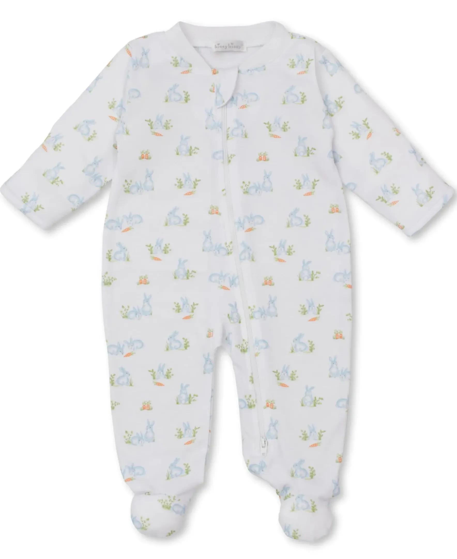 Kissy Kissy Baby Bunny Patch Blue Zip Footie> Footies|Pajamas