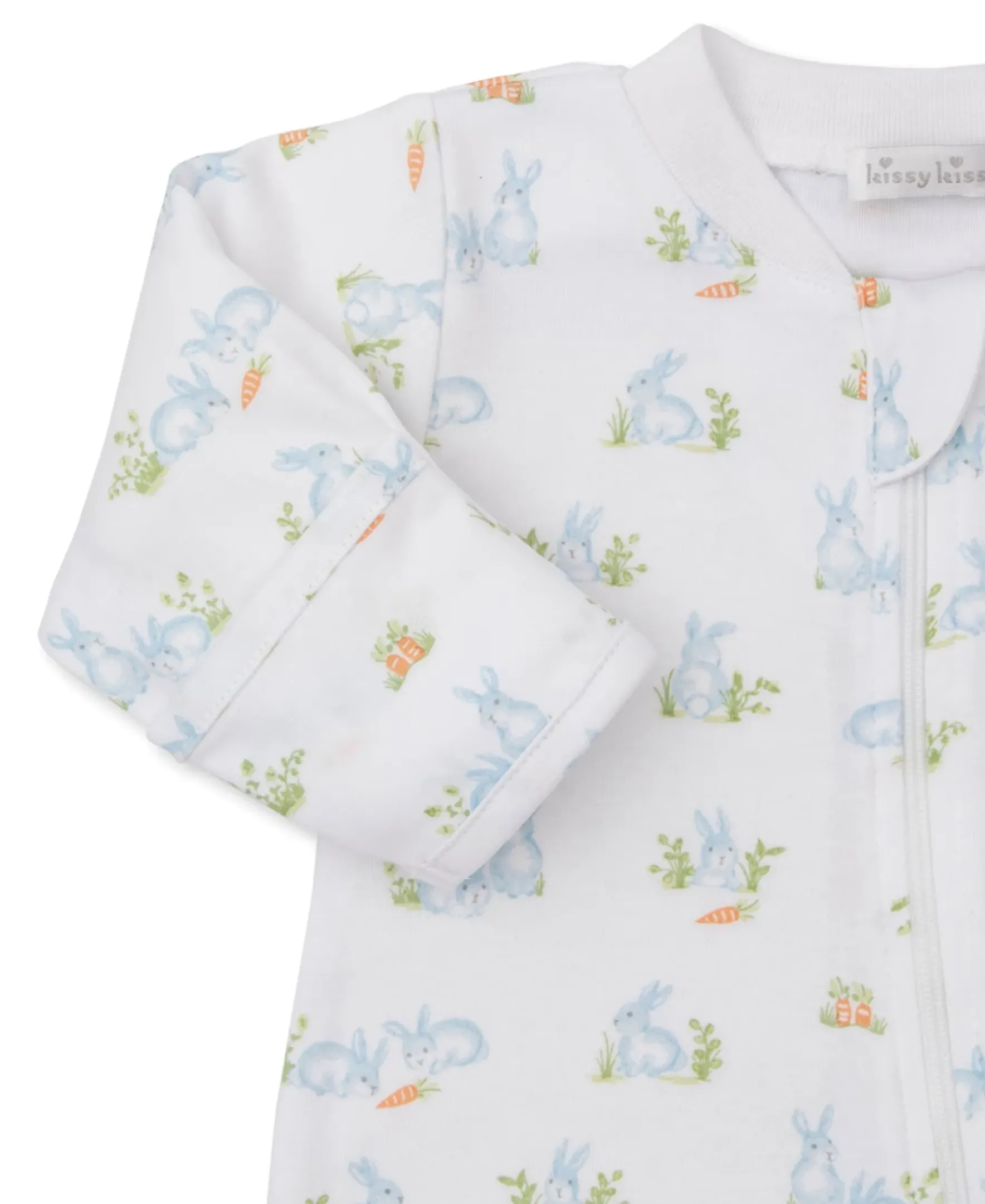 Kissy Kissy Baby Bunny Patch Blue Zip Footie> Footies|Pajamas