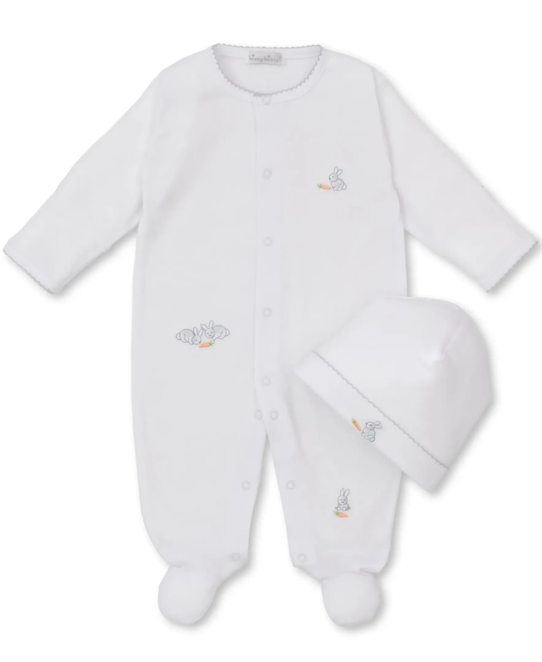 Kissy Kissy Baby Bunny Patch Silver Footie & Hat Set> Hats|Footies