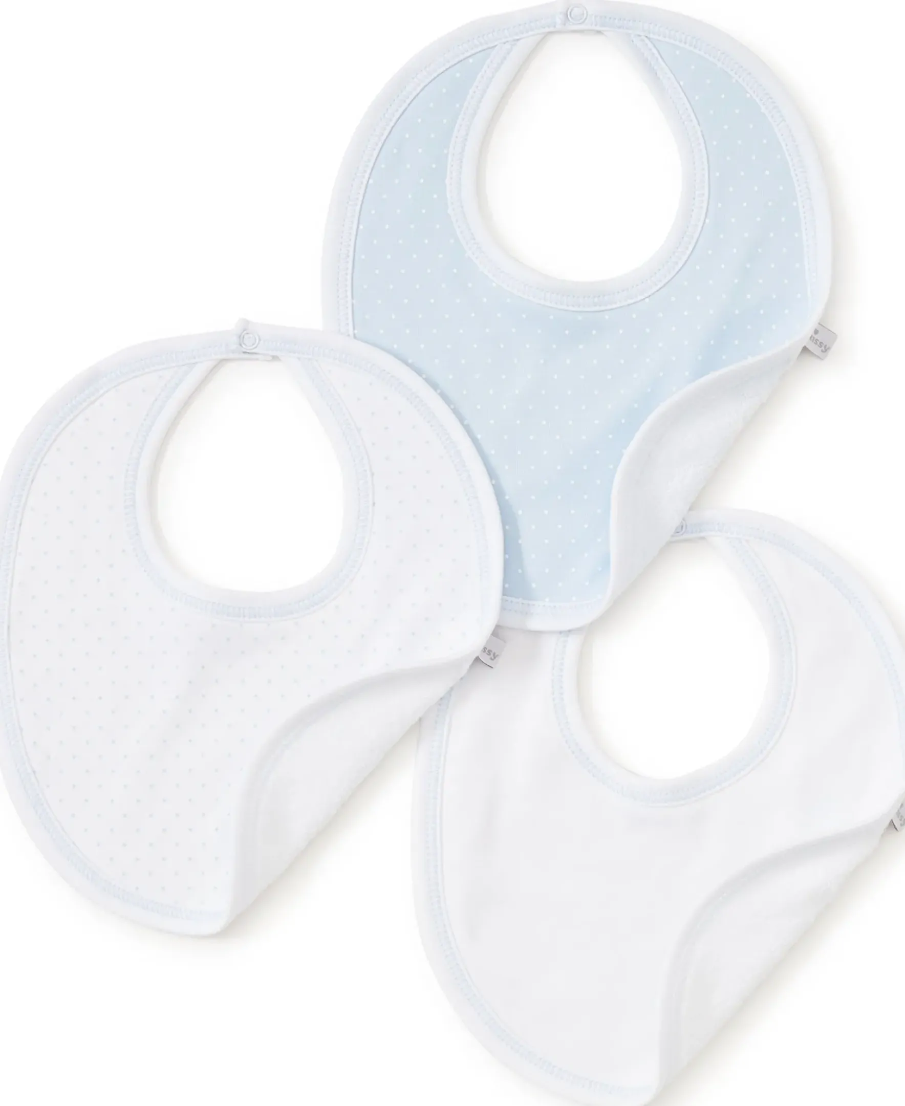 Kissy Kissy Blue Dot 3 Pack Bib Set w/ Tulle Bag> Bibs|Multipacks + Sets