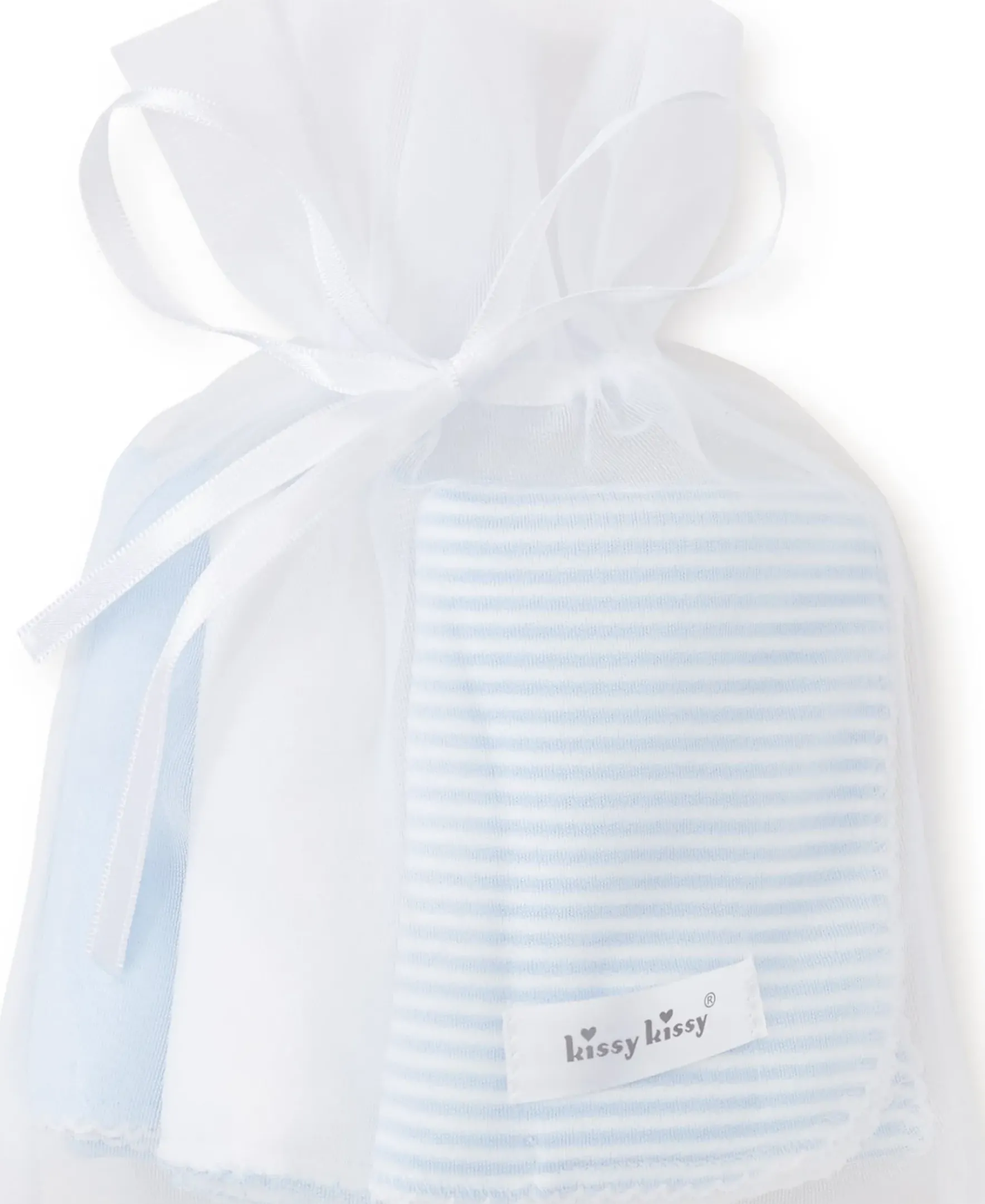 Kissy Kissy Blue Stripe 3 Pack Burp Set w/ Tulle Bag> Burp Cloths|Multipacks + Sets