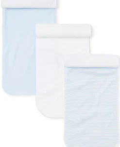 Kissy Kissy Blue Stripe 3 Pack Burp Set w/ Tulle Bag> Burp Cloths|Multipacks + Sets