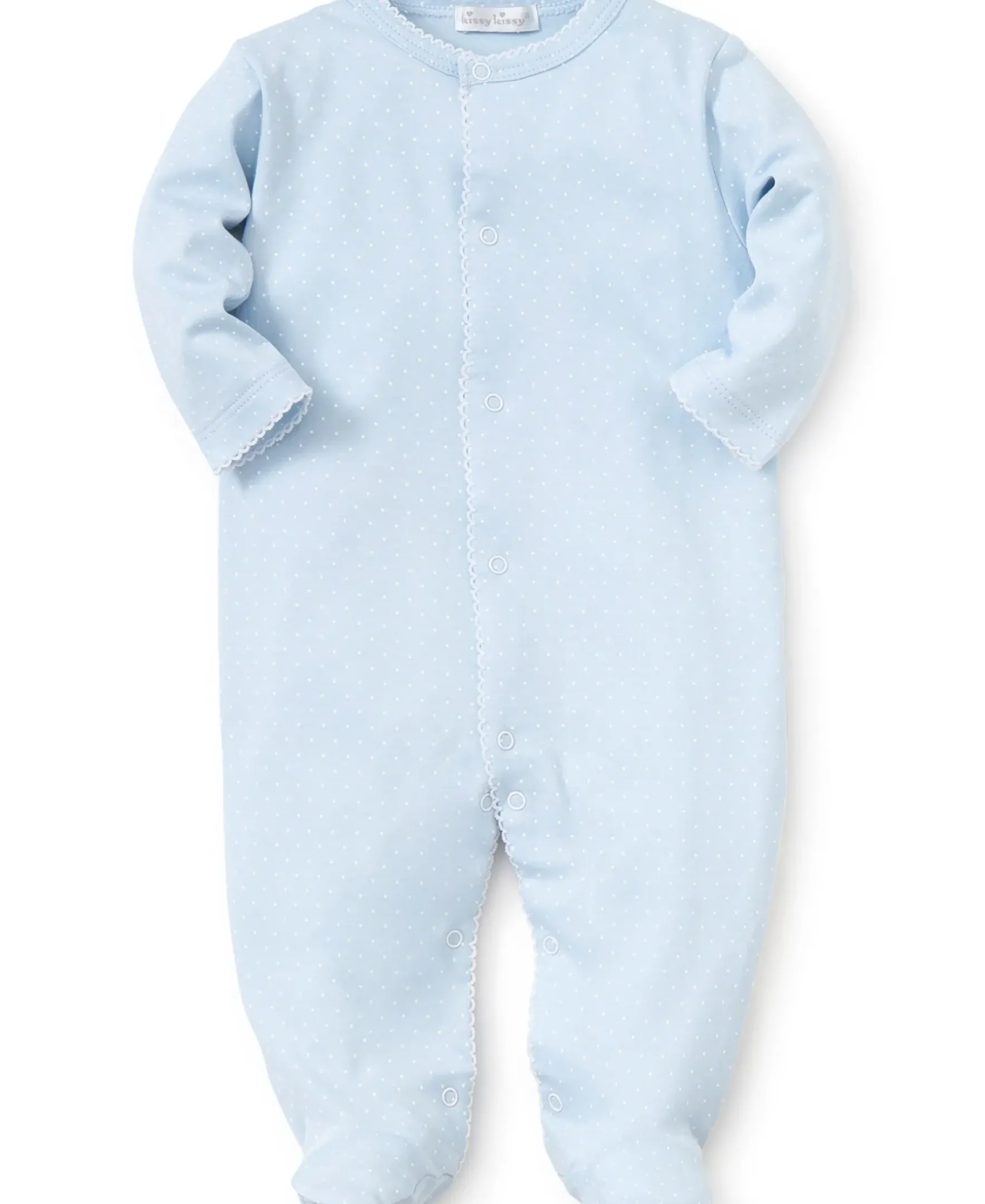 Kissy Kissy Blue/White New Kissy Dots Print Footie> Footies|White Basics