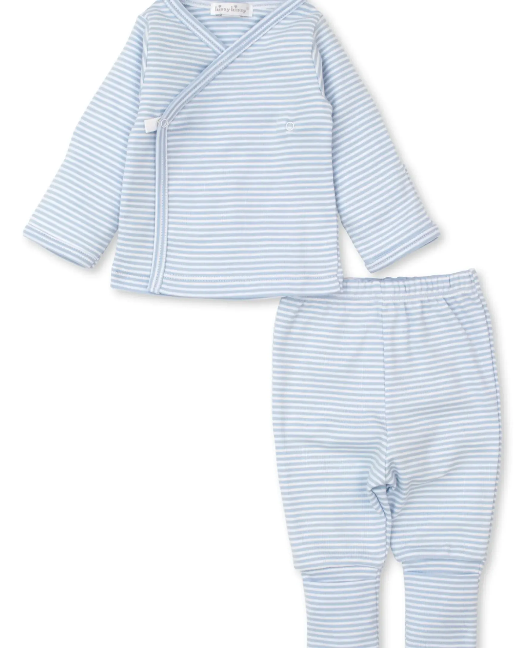 Kissy Kissy Classic Rib Blue Stripe Footed Pant Set> Classic Collections