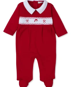 Kissy Kissy CLB Holiday Medley 24 Hand Smocked Santa Collar Footie> Footies|Smocking + Hand Embroidery