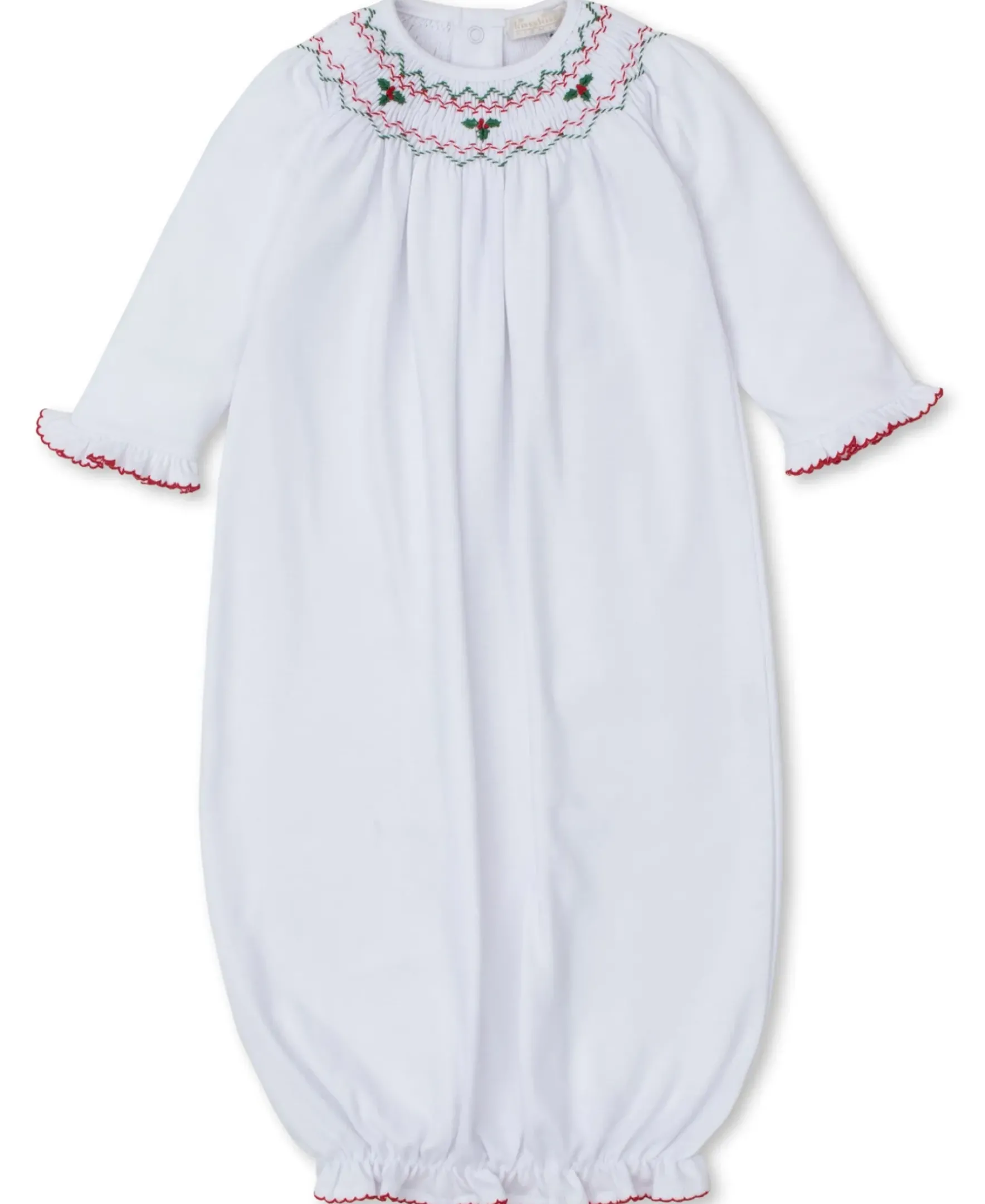 Kissy Kissy CLB Holiday Medley 24 Mistletoe Hand Smocked Sack Gown> Smocking + Hand Embroidery