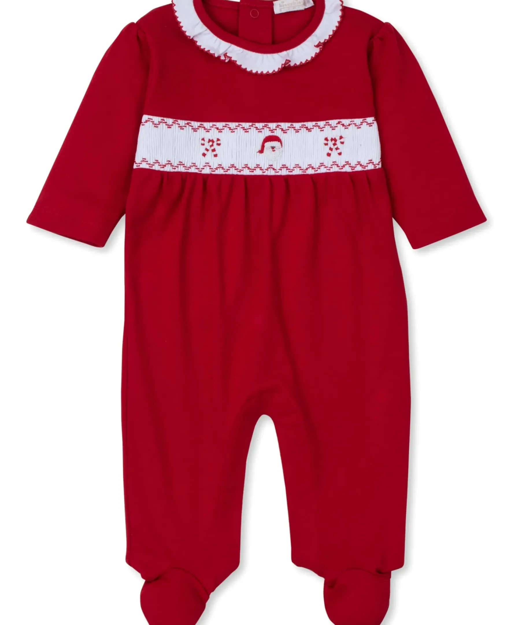 Kissy Kissy CLB Holiday Medley 24 Hand Smocked Santa Footie> Footies|Smocking + Hand Embroidery