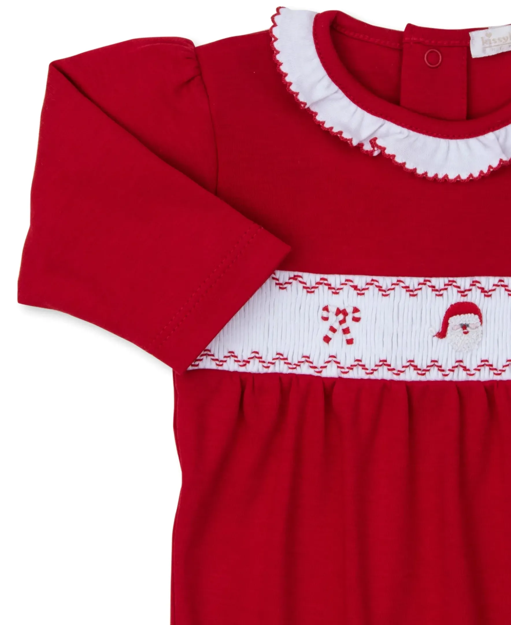 Kissy Kissy CLB Holiday Medley 24 Hand Smocked Santa Footie> Footies|Smocking + Hand Embroidery