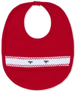 Kissy Kissy CLB Holiday Medley 24 Hand Smocked Mistletoe Bib> Bibs|Smocking + Hand Embroidery