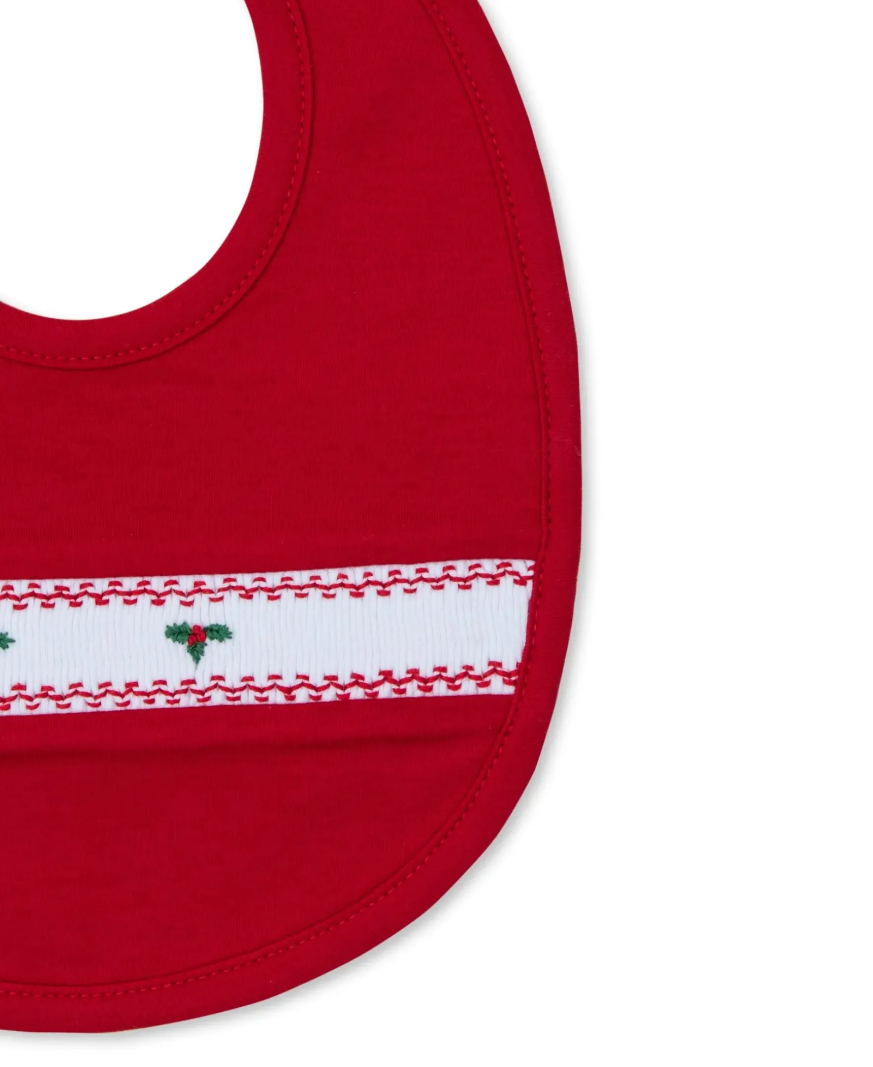 Kissy Kissy CLB Holiday Medley 24 Hand Smocked Mistletoe Bib> Bibs|Smocking + Hand Embroidery