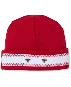 Kissy Kissy CLB Holiday Medley 24 Hand Smocked Mistletoe Hat> Hats|Smocking + Hand Embroidery