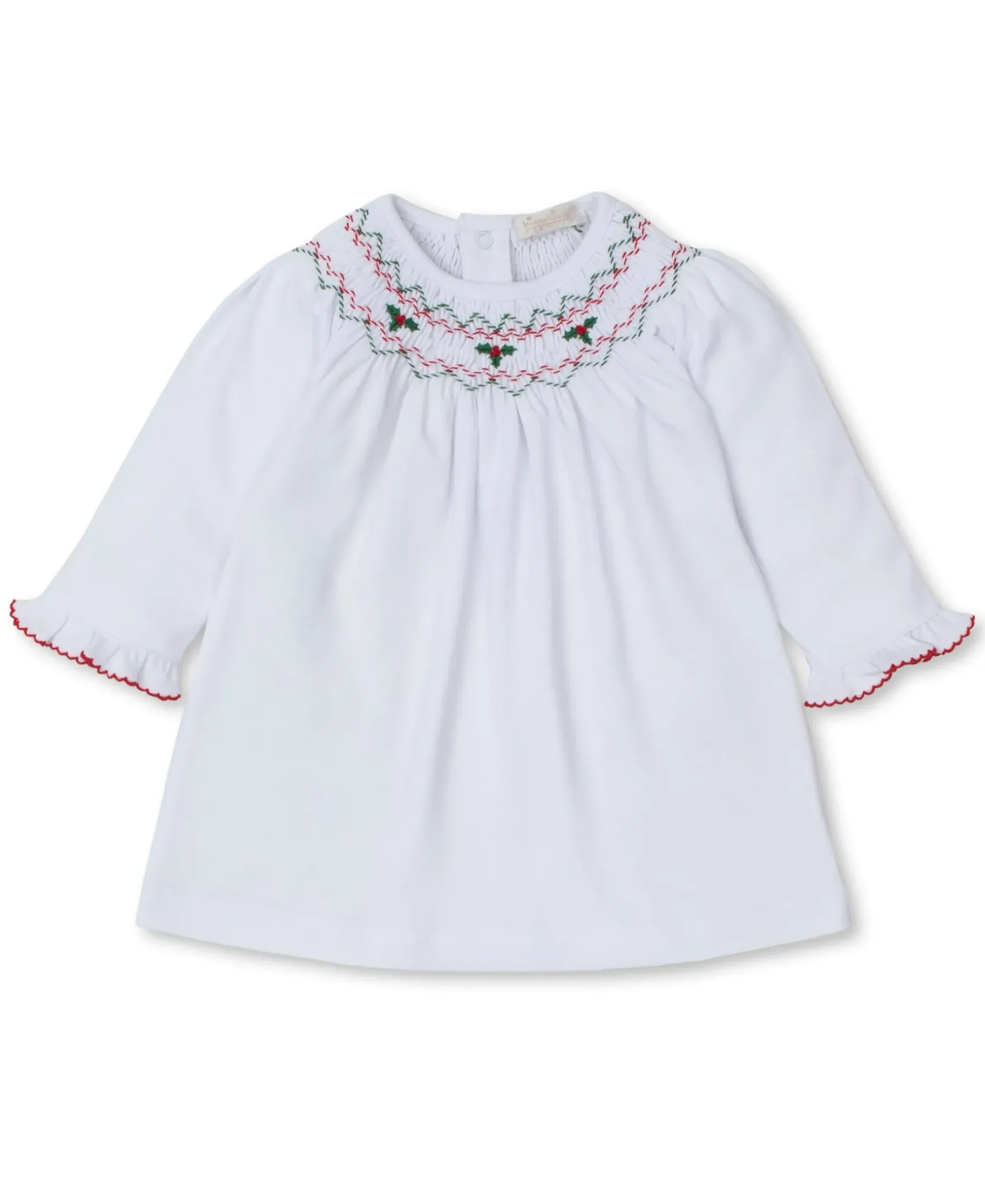 Kissy Kissy CLB Holiday Medley 24 White Hand Smocked Mistletoe Dress Set> Dresses + Bubbles|Smocking + Hand Embroidery