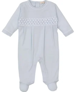 Kissy Kissy CLB Summer 25 Blue Hand Smocked Footie> Footies|Smocking + Hand Embroidery
