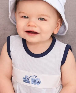 Kissy Kissy Construction Trucks Stripe Sleeveless Playsuit> Playsuits|Rompers