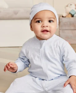 Kissy Kissy Crescent Moon Zip Footie> Pajamas|Smocking + Hand Embroidery