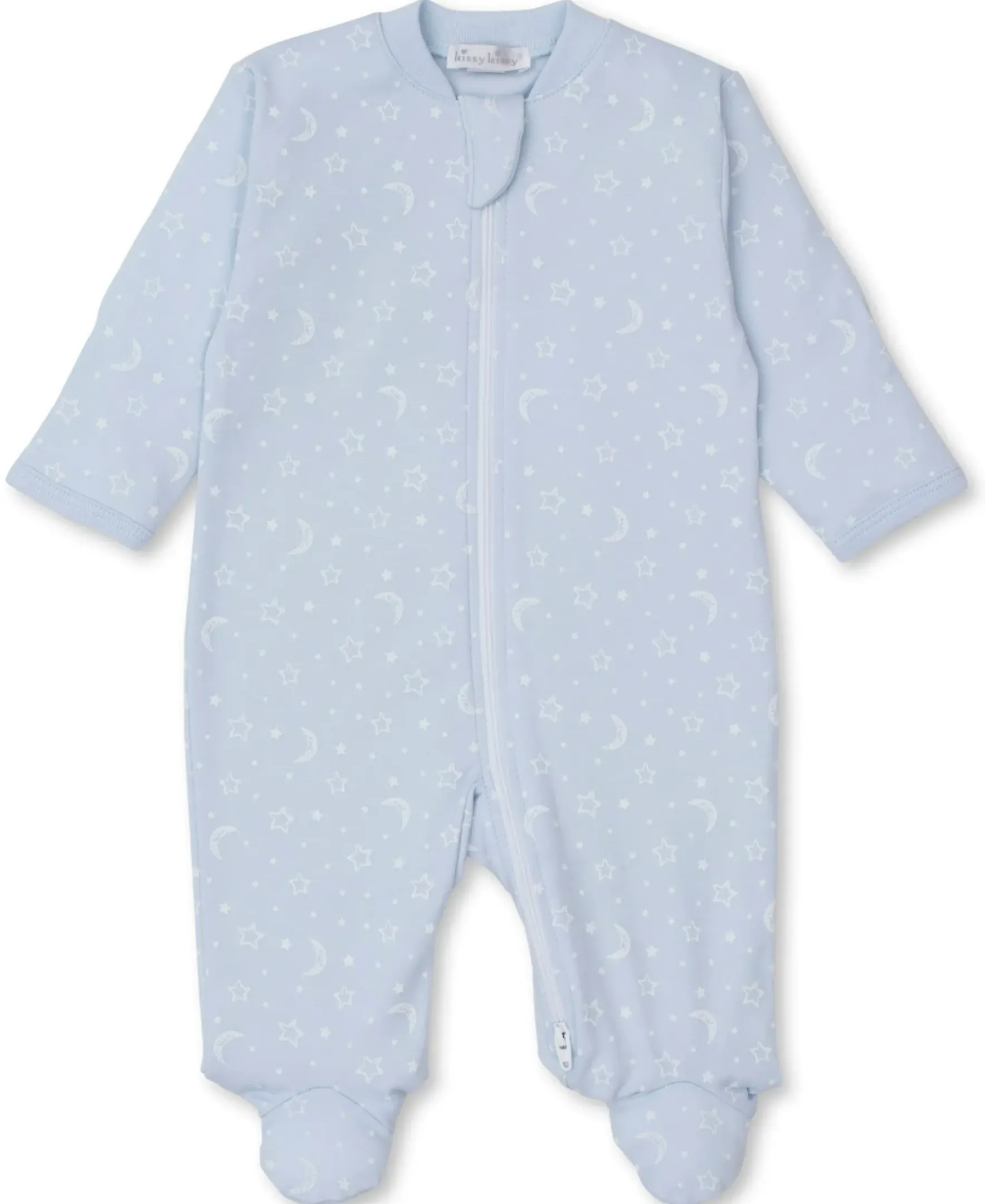 Kissy Kissy Crescent Moon Zip Footie> Pajamas|Smocking + Hand Embroidery