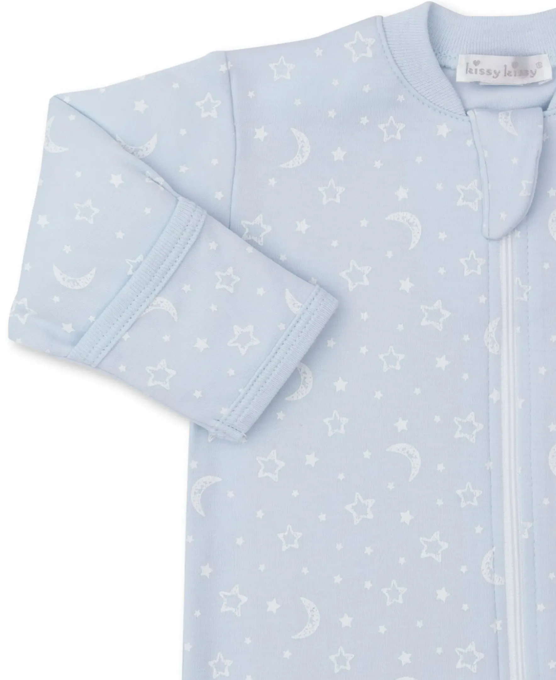Kissy Kissy Crescent Moon Zip Footie> Pajamas|Smocking + Hand Embroidery