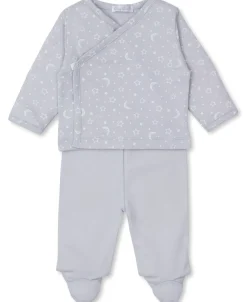 Kissy Kissy Crescent Moonlight Footed Pant Set> Smocking + Hand Embroidery