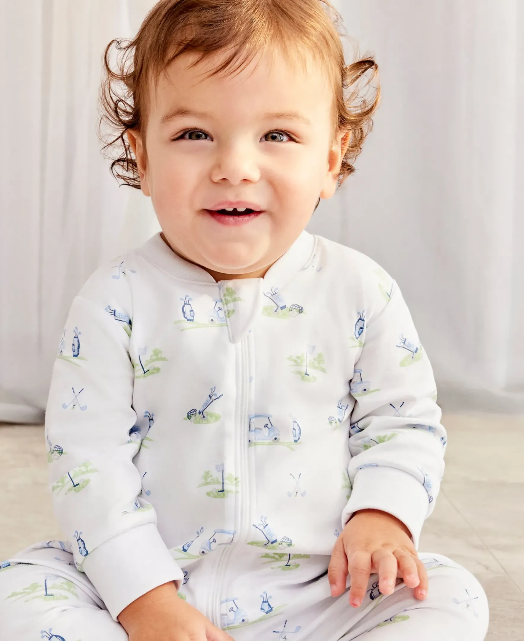 Kissy Kissy Fairway Foursome Blue Zip Footie> Footies|Pajamas