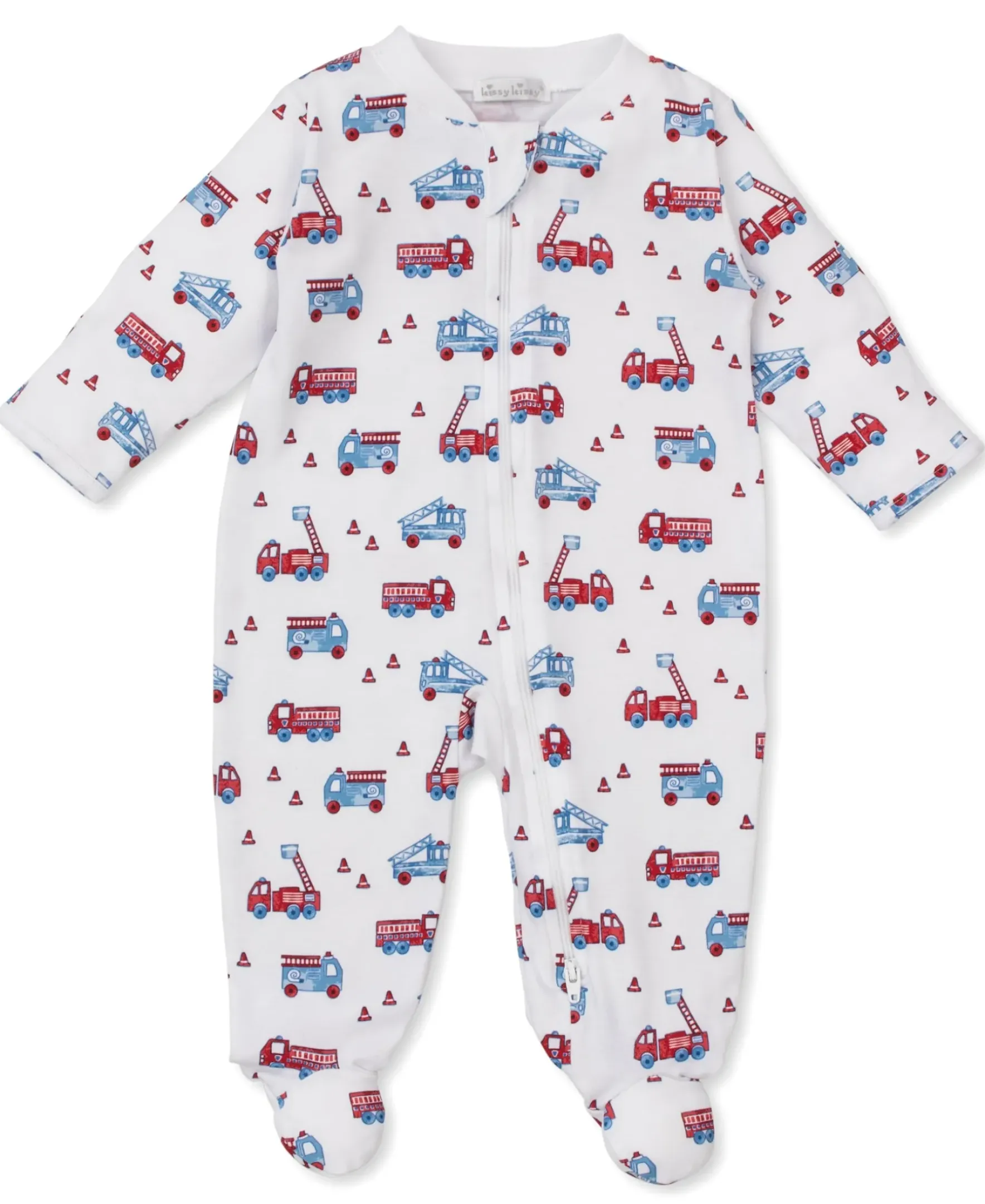 Kissy Kissy Flashing Firetrucks Zip Footie> Footies|Pajamas