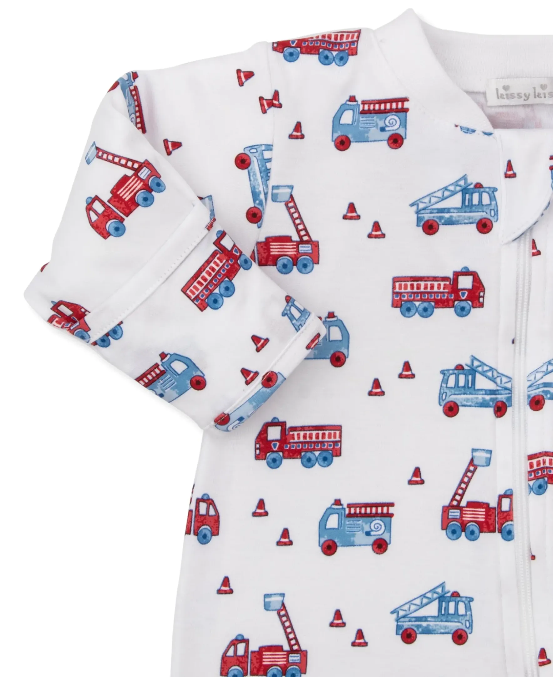Kissy Kissy Flashing Firetrucks Zip Footie> Footies|Pajamas