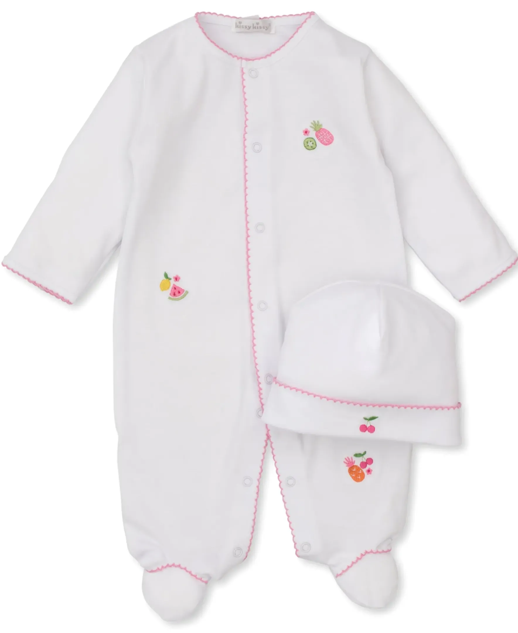Kissy Kissy Fruit Fiesta White Footie & Hat Set> Hats|Footies