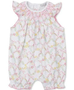Kissy Kissy Garden Trellis Short Smocked Playsuit> Playsuits|Smocking + Hand Embroidery