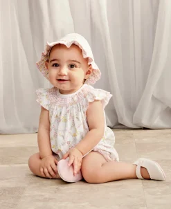 Kissy Kissy Garden Trellis Short Smocked Playsuit> Playsuits|Smocking + Hand Embroidery