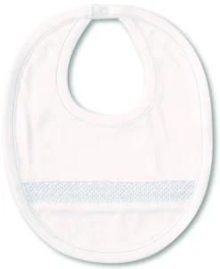 Kissy Kissy Hand Smocked CLB Charmed White/Blue Bib> Bibs|Smocking + Hand Embroidery