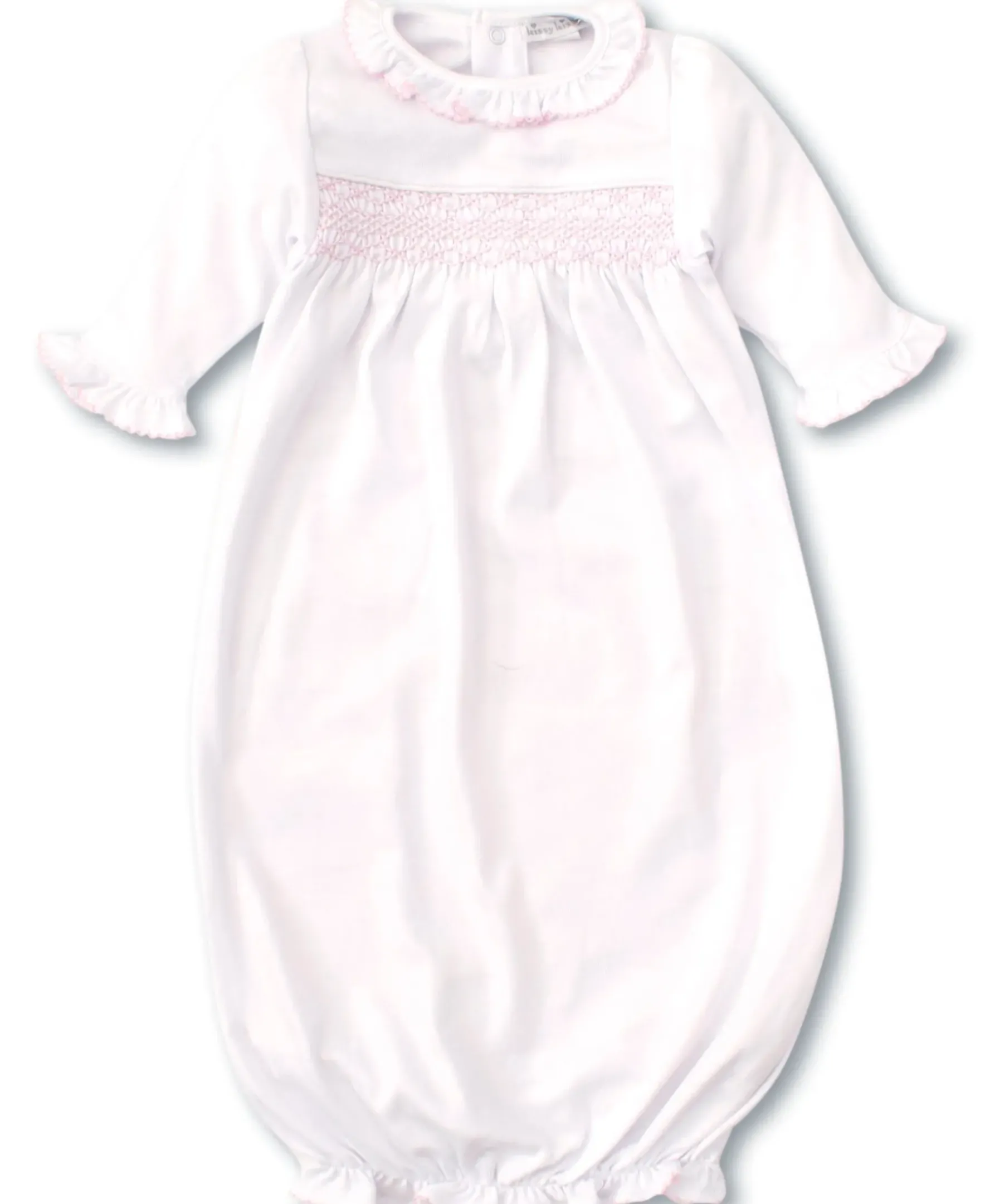 Kissy Kissy Hand Smocked CLB Charmed Sack Gown> Smocking + Hand Embroidery|White Basics