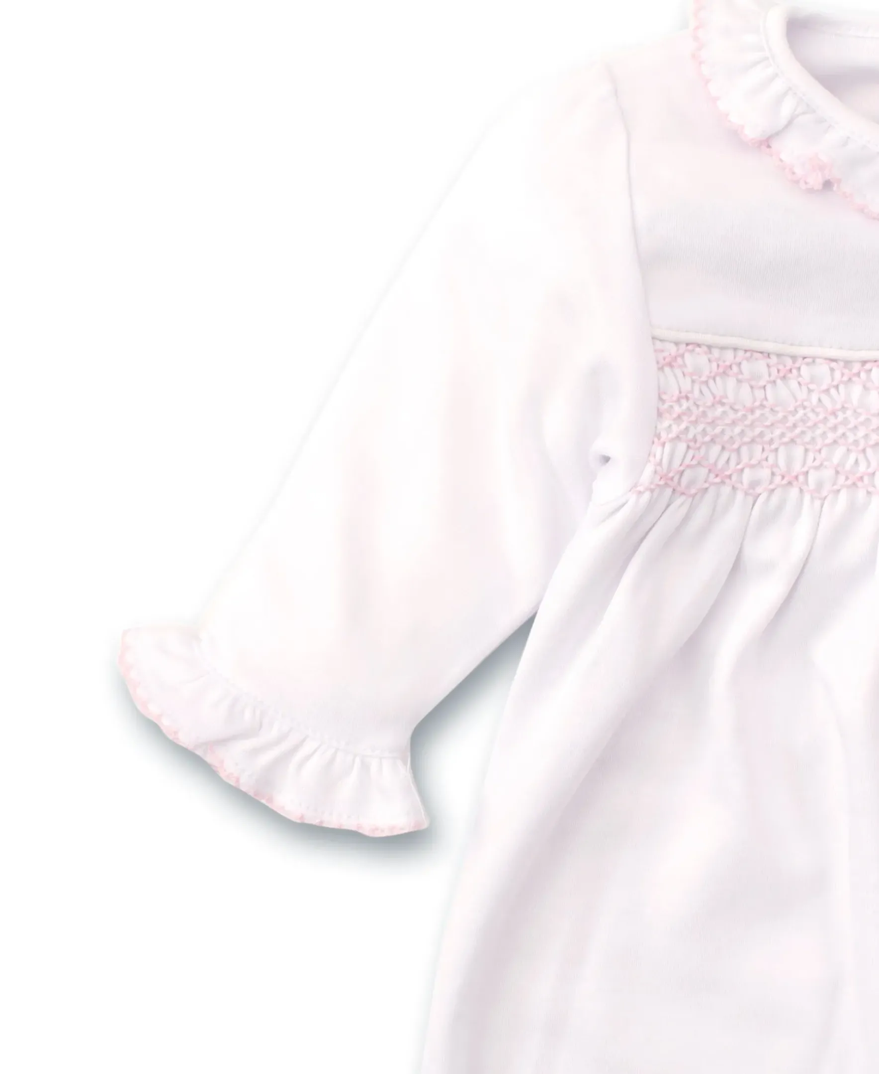 Kissy Kissy Hand Smocked CLB Charmed Sack Gown> Smocking + Hand Embroidery|White Basics