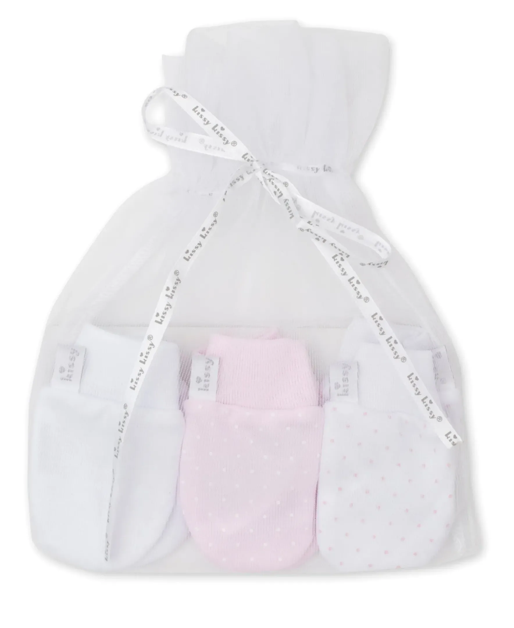 Kissy Kissy Kissy Dots 3 Pack Pink Mittens Set w/ Tulle Bag> Mittens|Multipacks + Sets