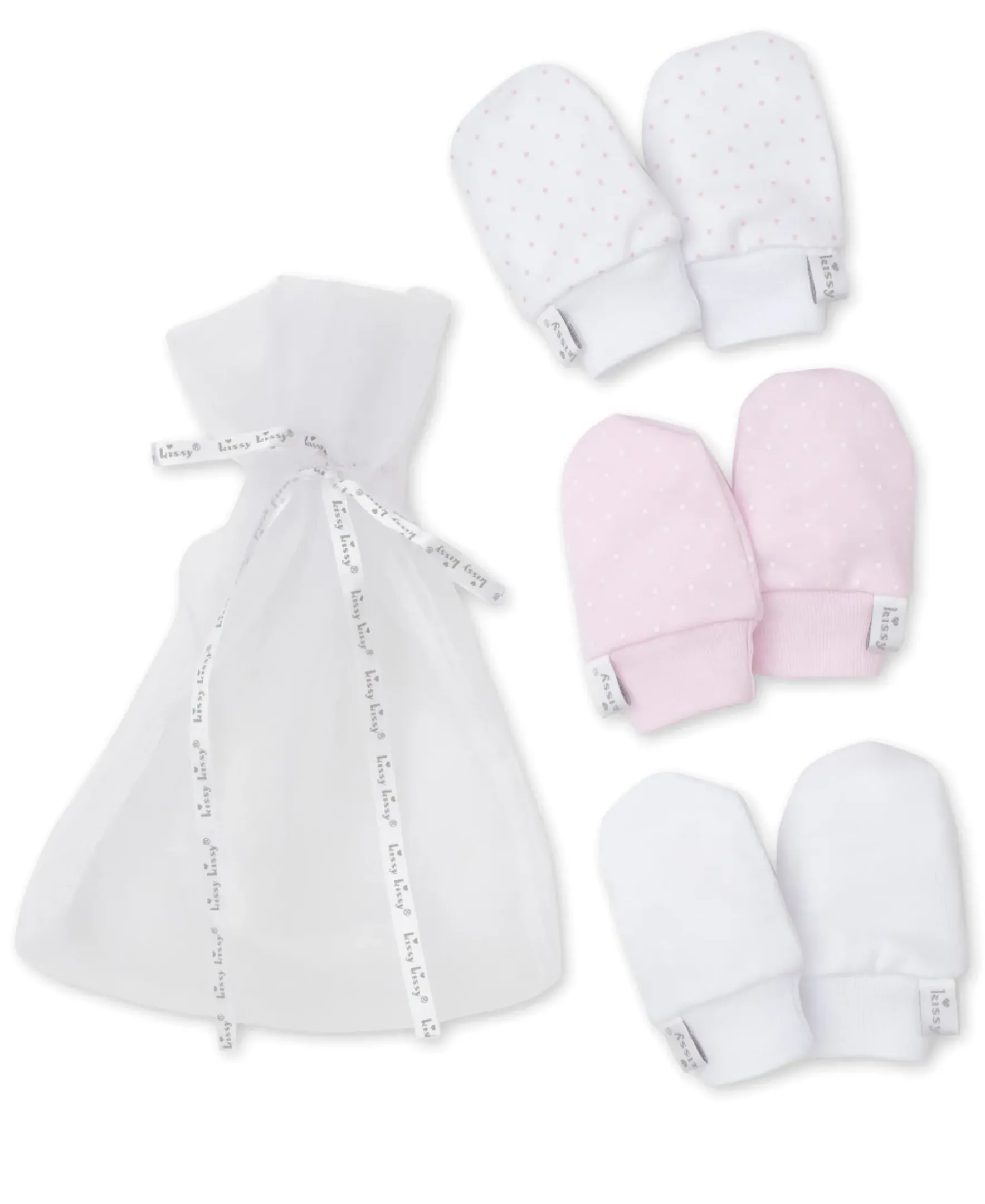 Kissy Kissy Kissy Dots 3 Pack Pink Mittens Set w/ Tulle Bag> Mittens|Multipacks + Sets