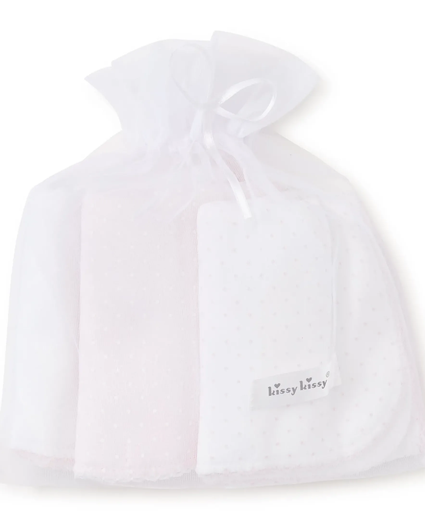Kissy Kissy Kissy Dots Pink 3 Pack Burp Set w/ Tulle Bag> Burp Cloths|Multipacks + Sets