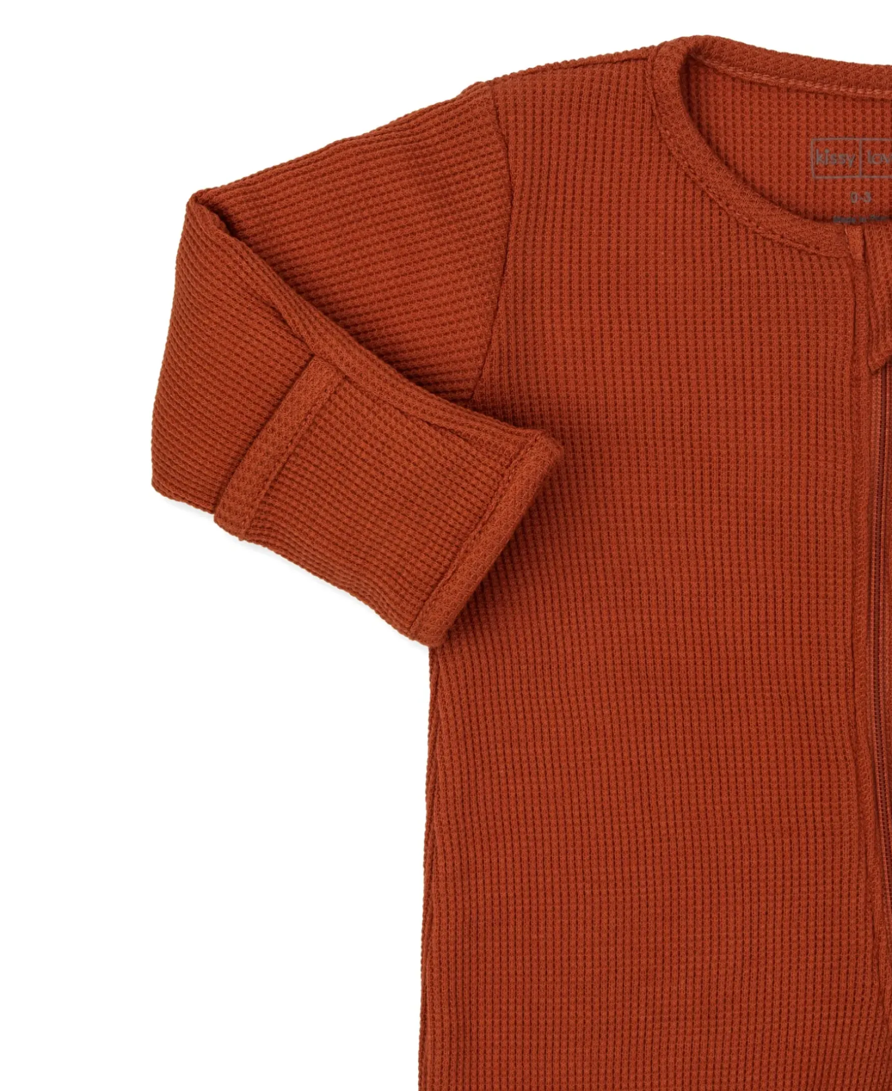 Kissy Kissy Kissy Love Mini Waffle Rust Zip Footie (NB)> Footies|Pajamas