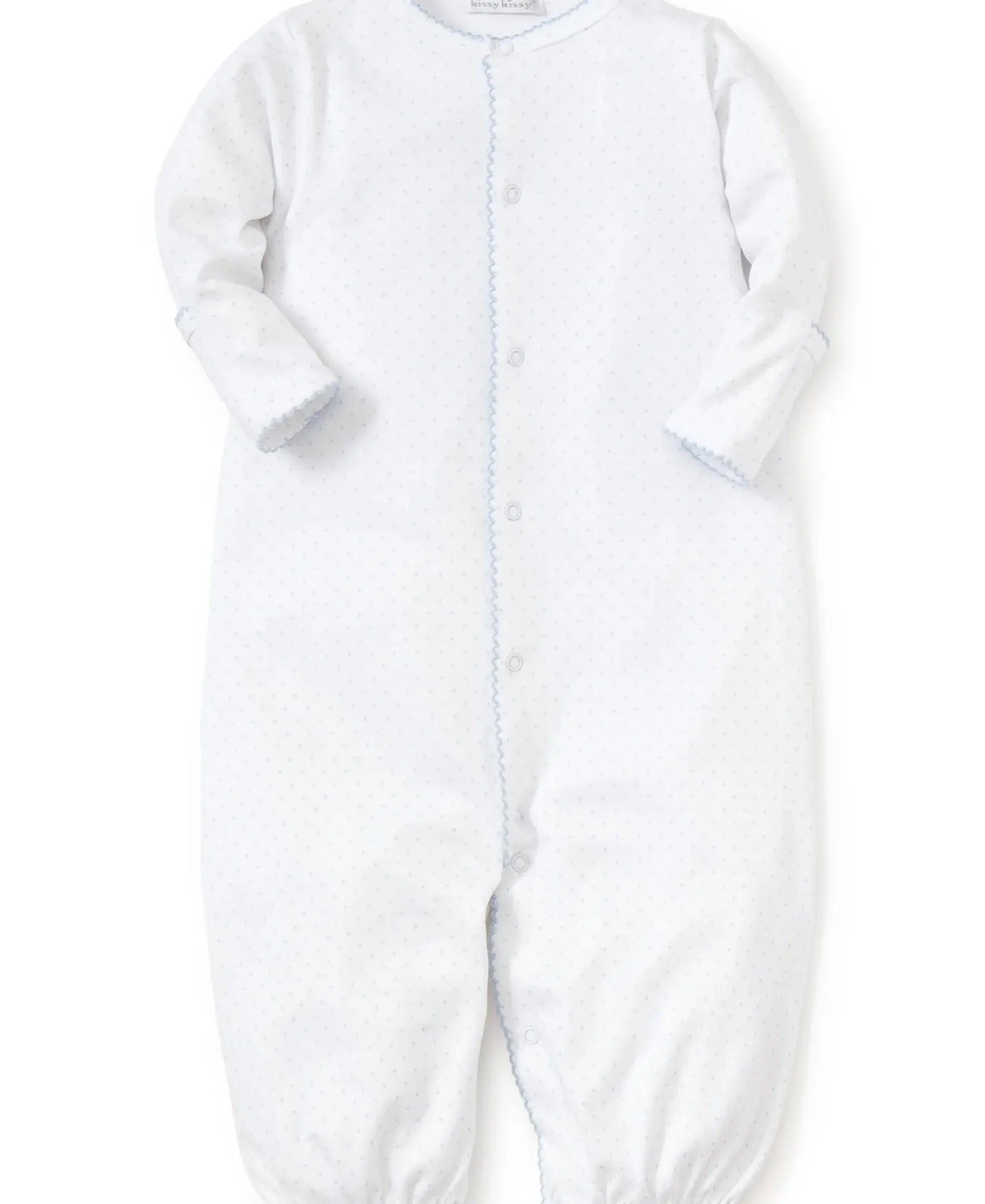 Kissy Kissy Personalized White/Blue New Kissy Dots Conv. Gown> Convertible Gowns|White Basics