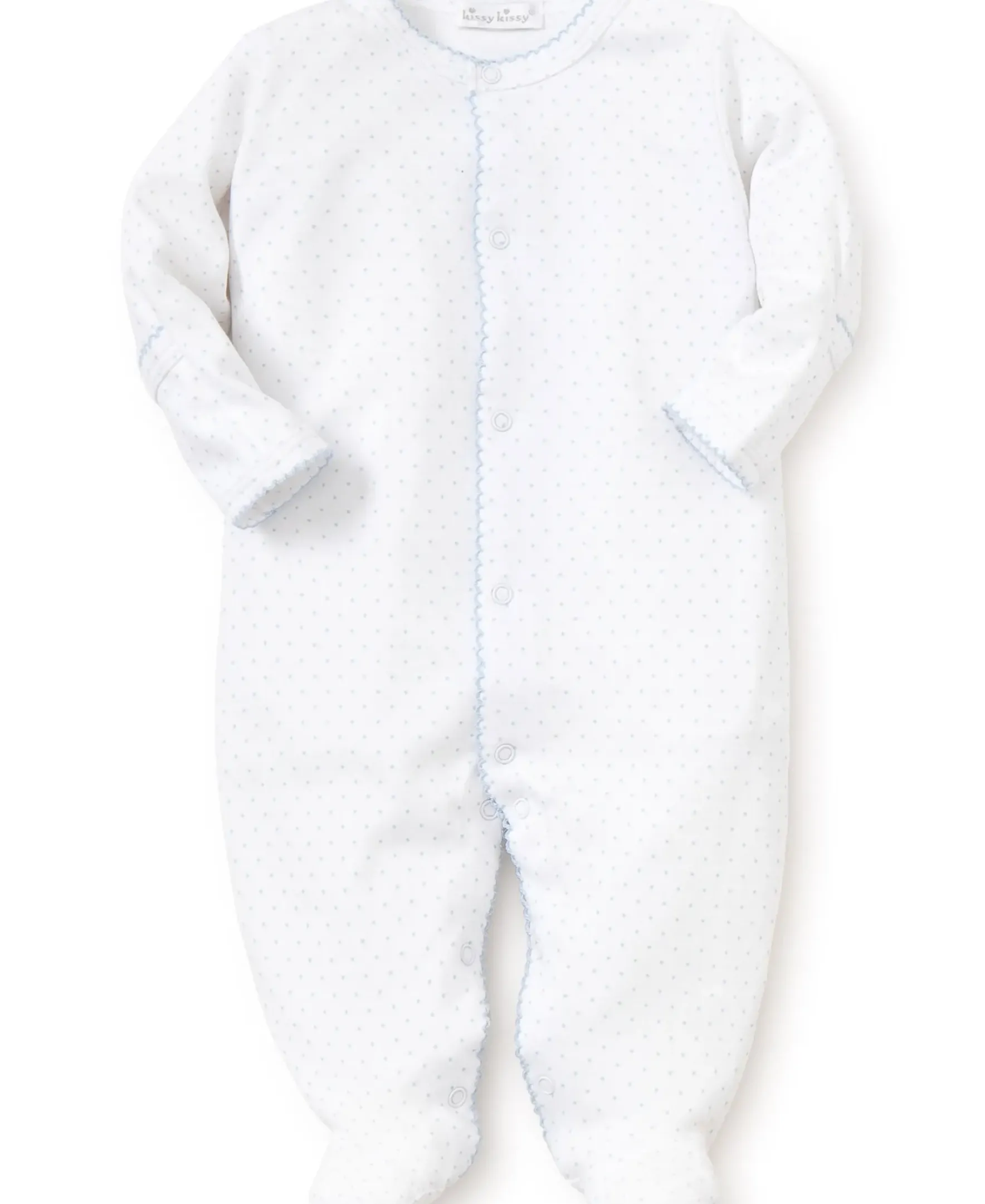 Kissy Kissy Personalized White/Blue New Kissy Dots Footie> Footies|White Basics