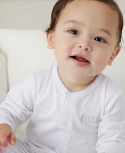 Kissy Kissy Personalized White/Blue New Kissy Dots Footie> Footies|White Basics