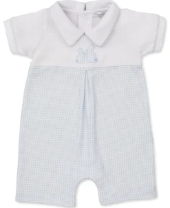 Kissy Kissy Pique Bunny Bash Blue/White Short Gingham Playsuit> Playsuits|White Basics