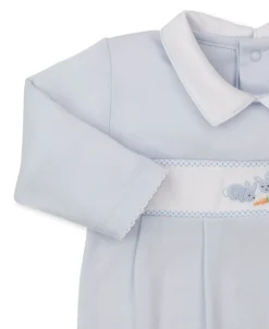 Kissy Kissy Premier Baby Bunny Patch Blue Hand Emb. Collar Footie> Footies|Smocking + Hand Embroidery