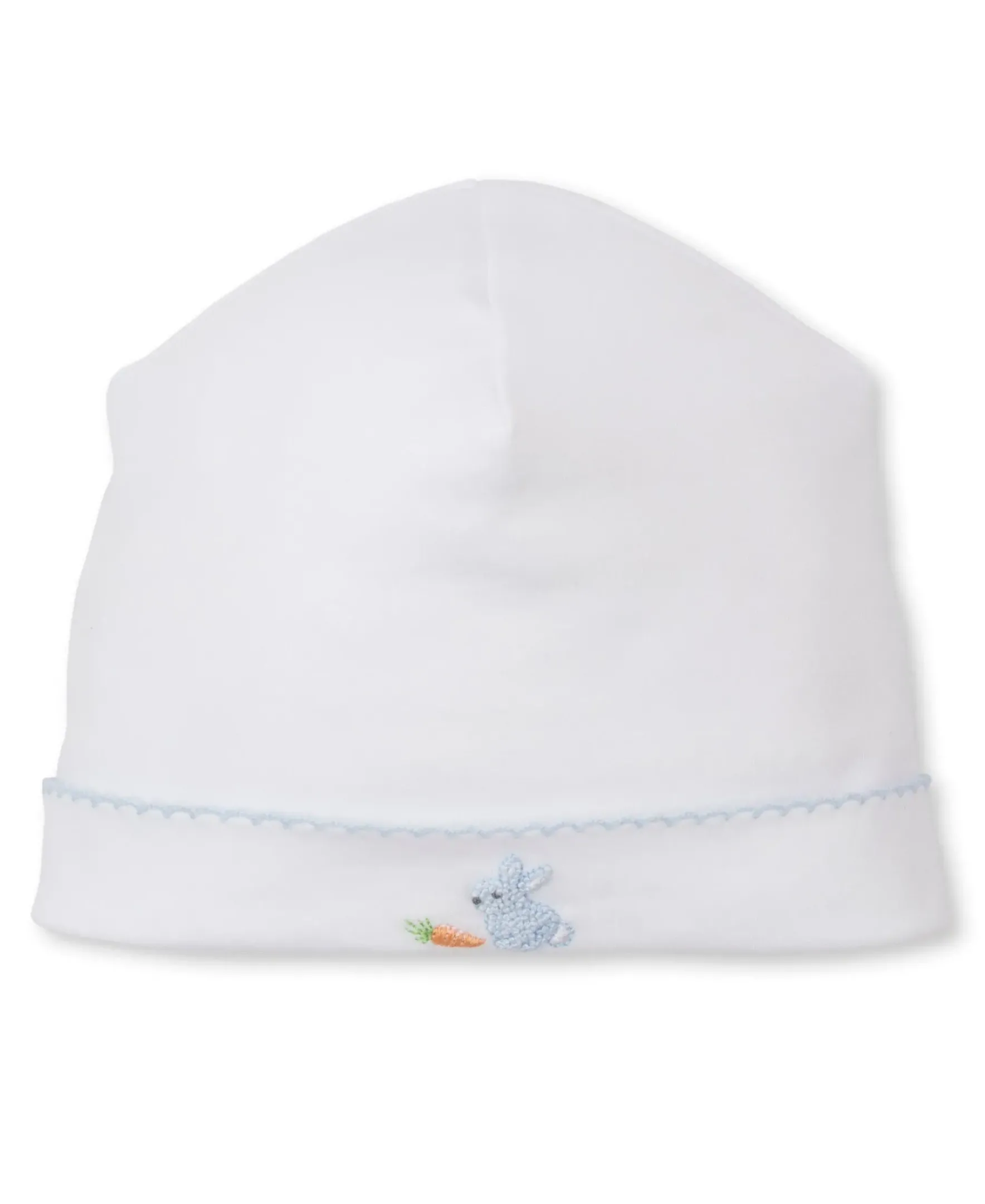 Kissy Kissy Premier Baby Bunny Patch Hand Emb. White/Blue Hat> Hats|Smocking + Hand Embroidery