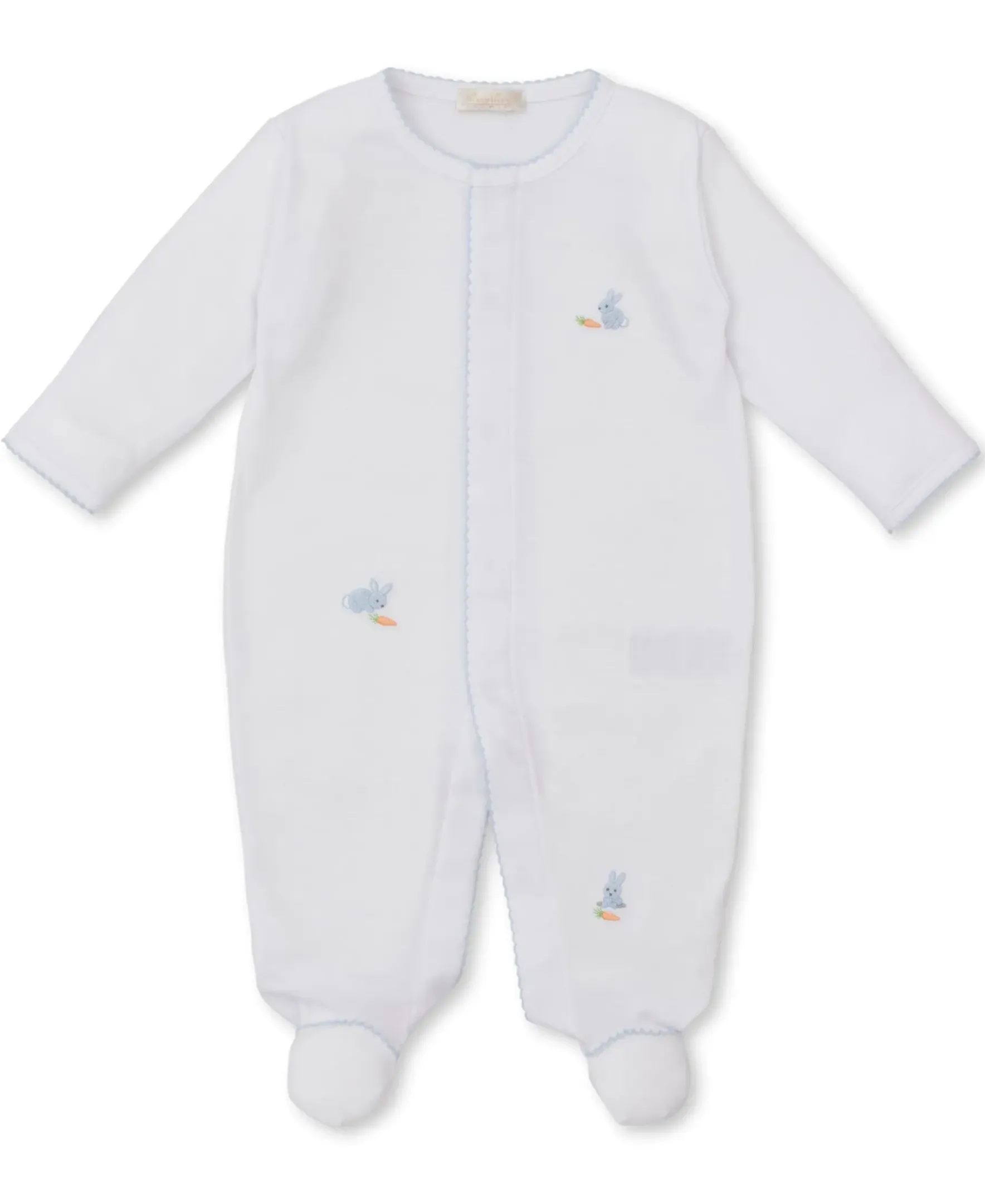 Kissy Kissy Premier Baby Bunny Patch White/Blue Footie> Footies|Smocking + Hand Embroidery