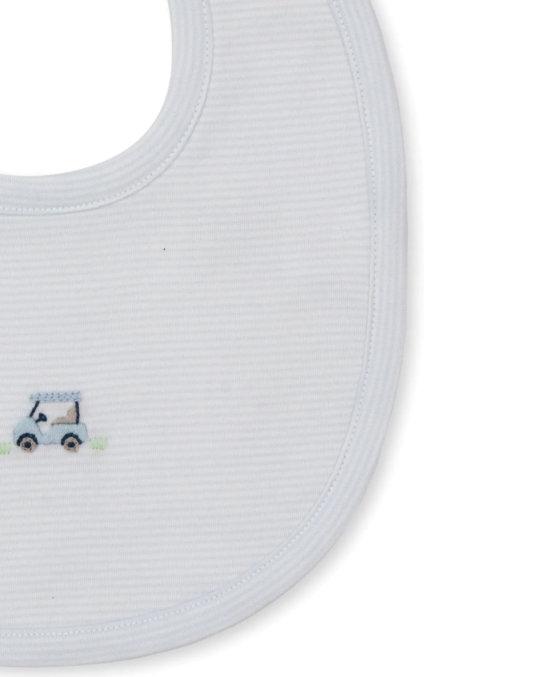 Kissy Kissy Premier Fairway Foursome Hand Emb. Stripe Bib> Bibs|Smocking + Hand Embroidery