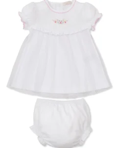 Kissy Kissy Premier Flowers & Vines White Hand Emb. Dress Set> Dresses + Bubbles|Smocking + Hand Embroidery