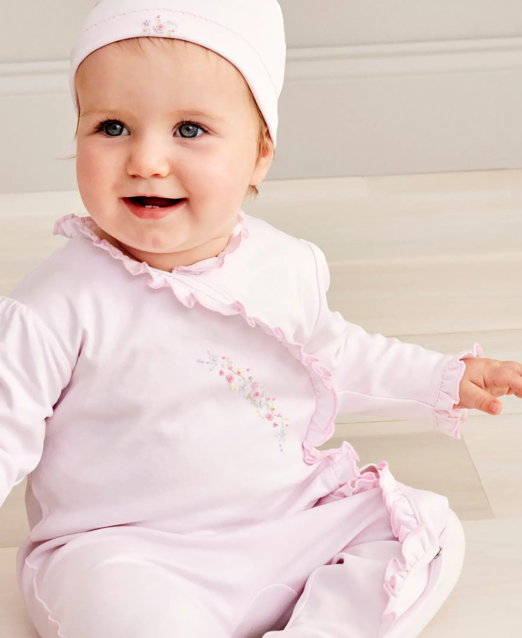 Kissy Kissy Premier Flowers & Vines White Hand Emb. Footie> Footies|Smocking + Hand Embroidery