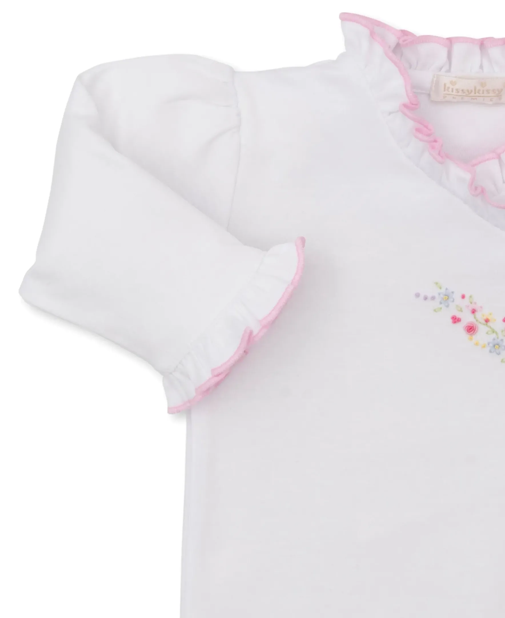 Kissy Kissy Premier Flowers & Vines White Hand Emb. Footie> Footies|Smocking + Hand Embroidery
