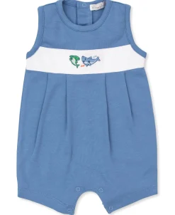 Kissy Kissy Shark Grins Blue Sleeveless Playsuit> Playsuits|Rompers