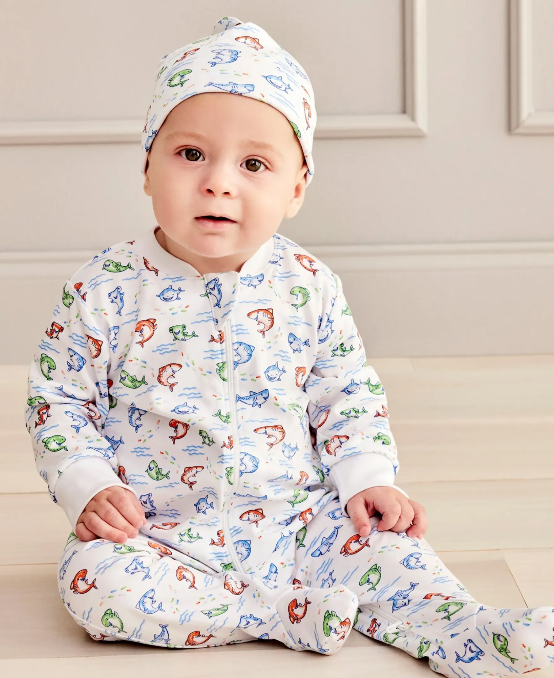 Kissy Kissy Shark Grins Zip Footie> Footies|Pajamas