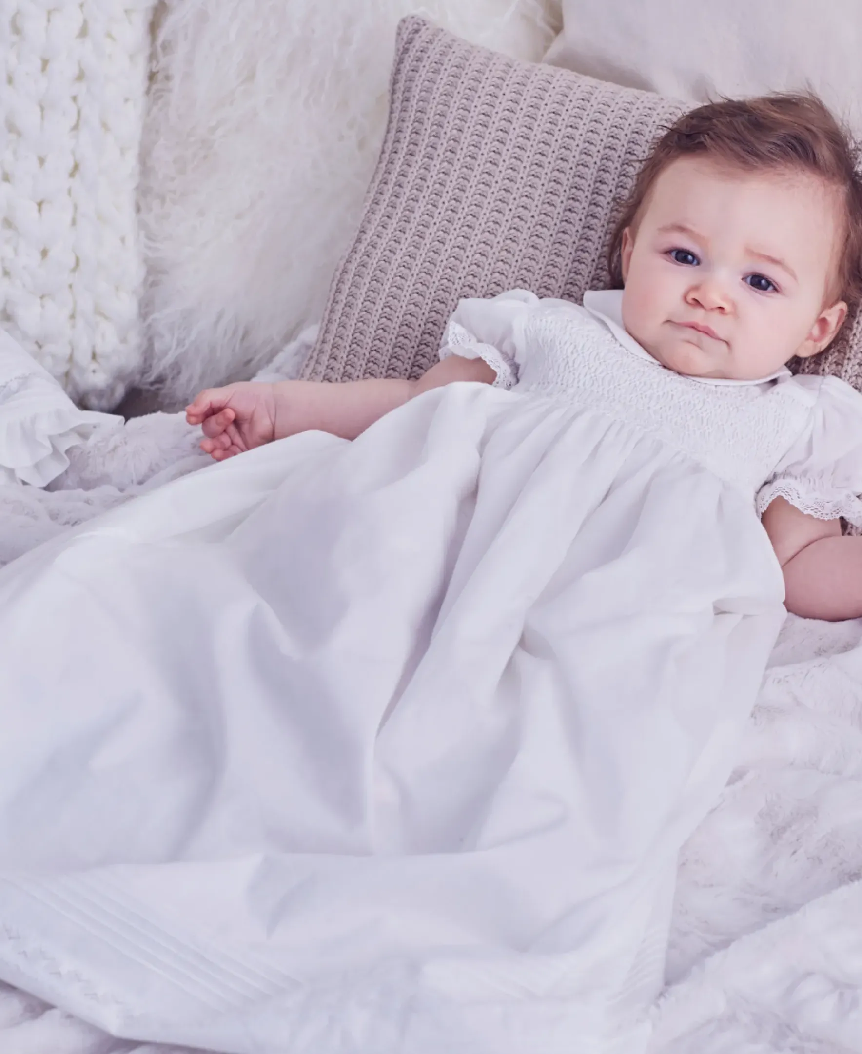 Kissy Kissy Silene Christening Gown & Hat Set> Hats|Smocking + Hand Embroidery